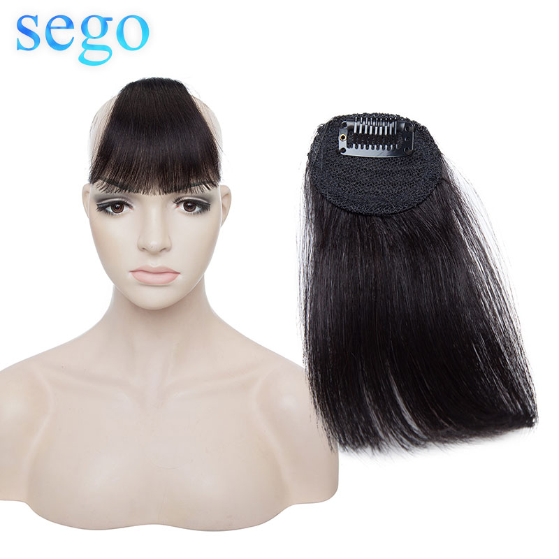 SEGO 스트레이트 100% 진짜 인간의 머리카락 작은 짧은 프론트 Bangs 비-레미 클립 에어 블런트 뱅 프린지 헤어 익스텐션